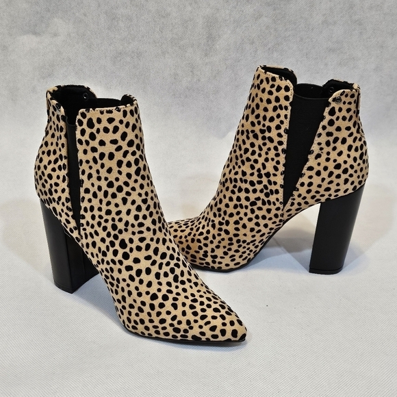 Qupid Cheetah Print 4in Chunky Heeled Pull On Ankle Boots Black Brown Size 7 - Picture 4 of 8